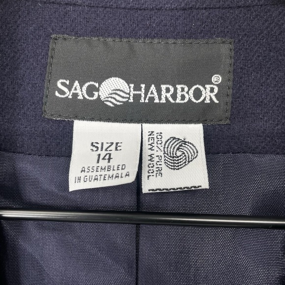 Sag Harbor Navy 100% Wool Blazer Women's Size 14 Classic Career Jacket - Picture 3 of 13